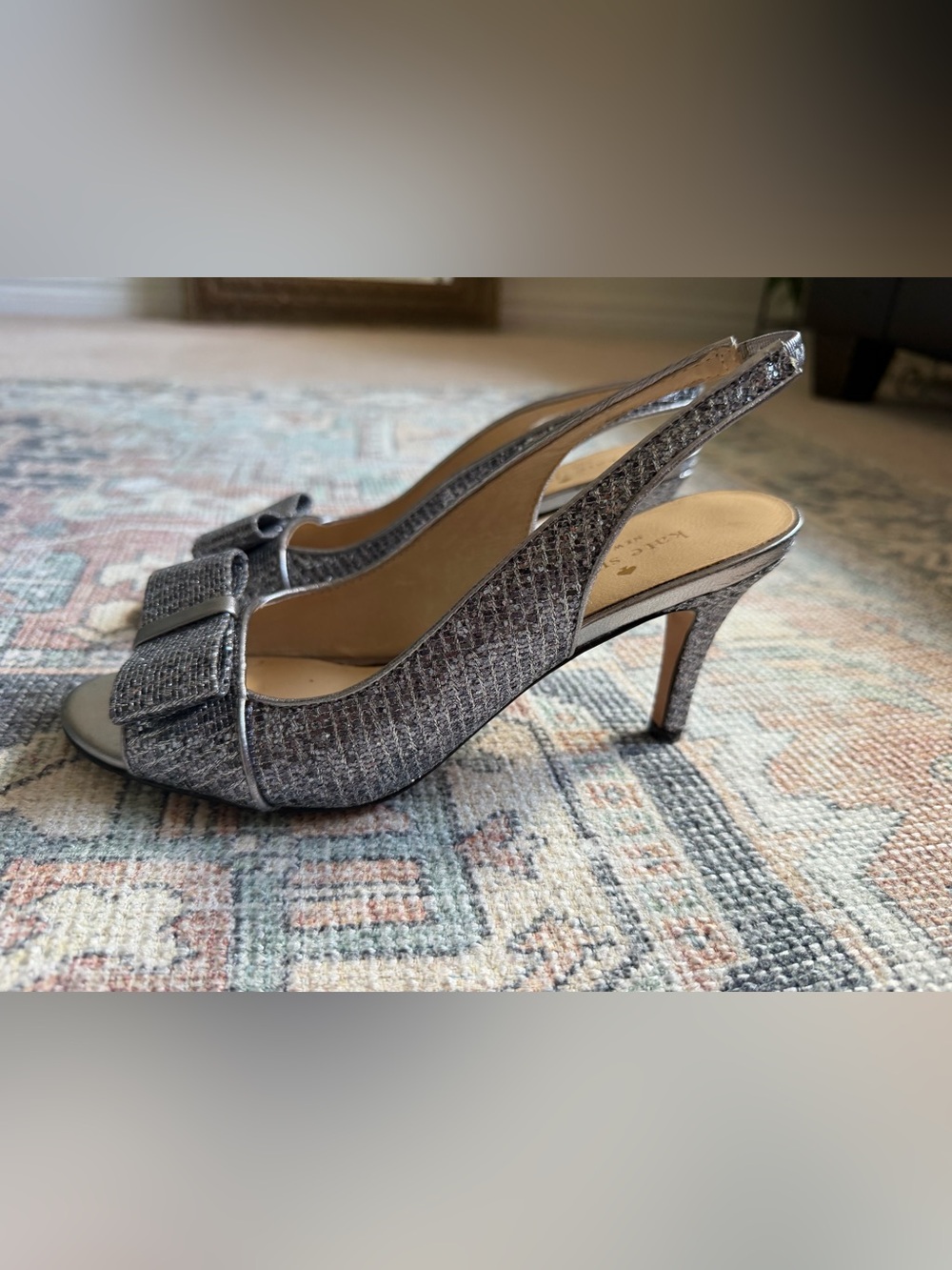Kate Spade New York "Krysta" Glitter Leather Slingback Pumps Size 7